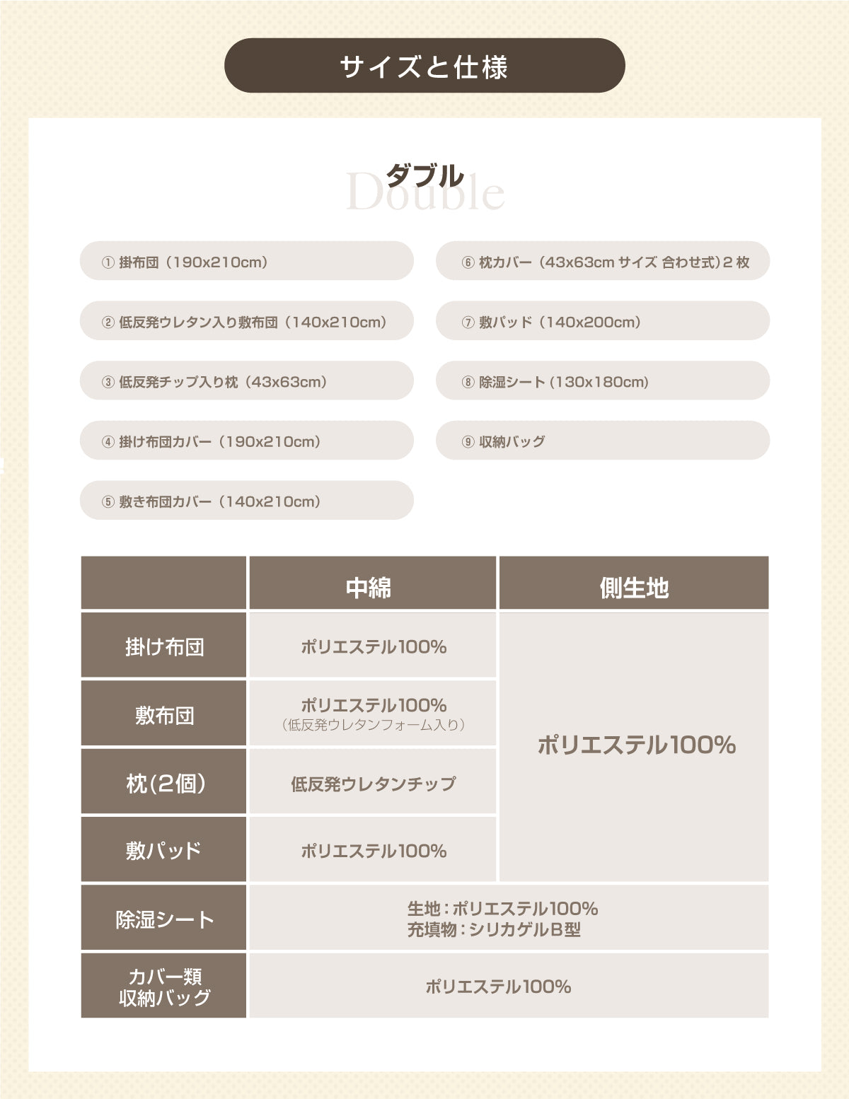 日本製布団セット 寝具セット(シングル・セミダブル・ダブル)ボリューム掛布団 3層式敷き布団 低反発チップ入り枕 ふとんカバーセット 除湿シート 敷パッド 収納袋入り