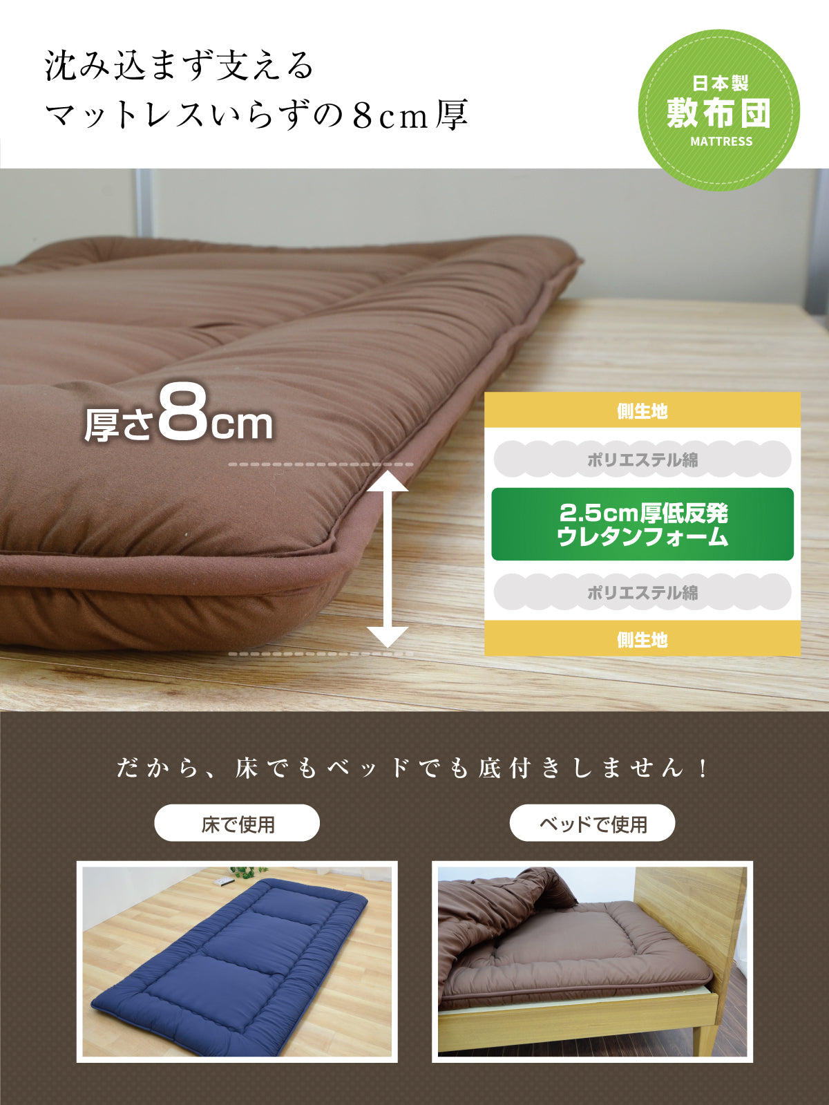 日本製布団セット 寝具セット(シングル・セミダブル・ダブル)ボリューム掛布団 3層式敷き布団 低反発チップ入り枕 ふとんカバーセット 除湿シート 敷パッド 収納袋入り
