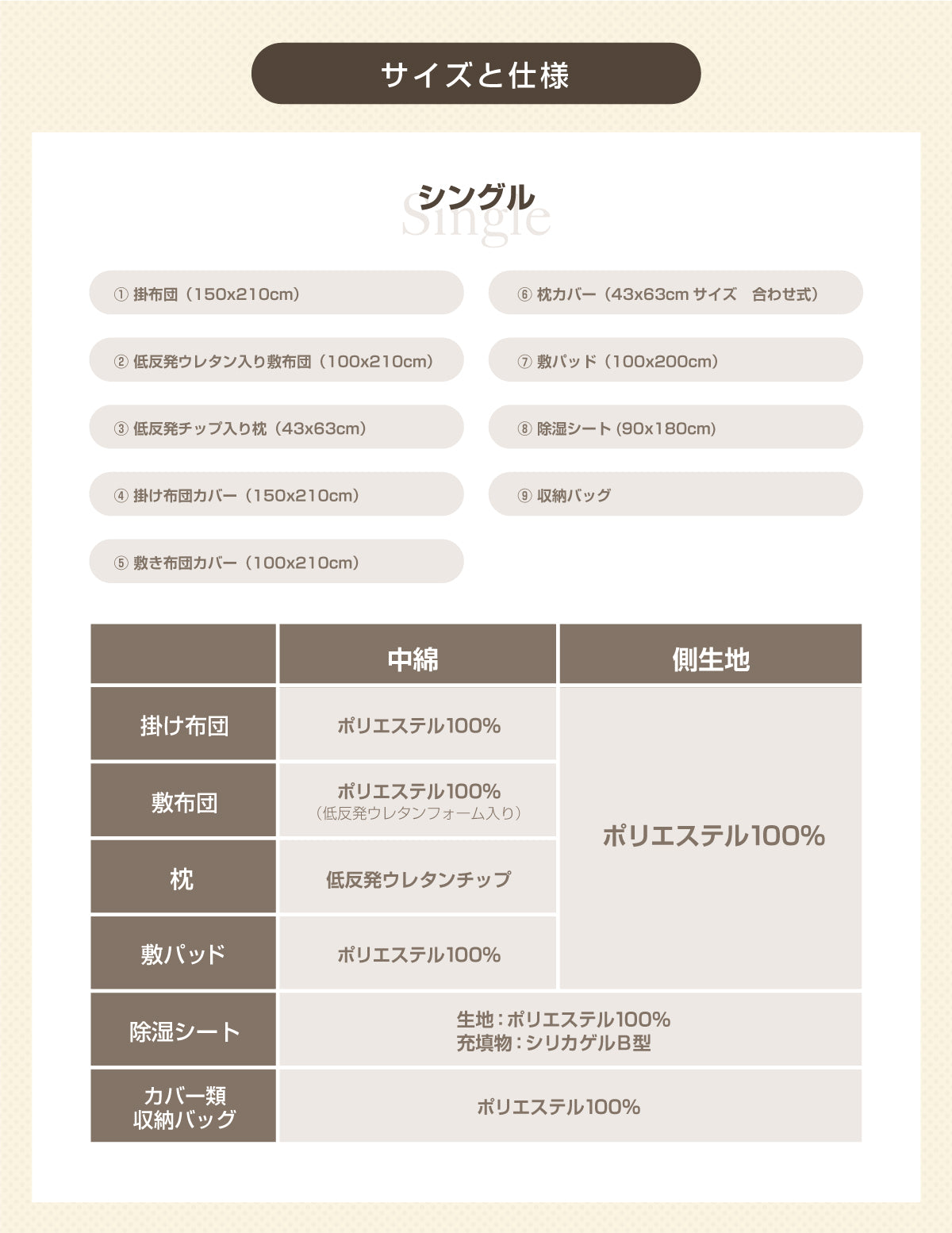 日本製布団セット 寝具セット(シングル・セミダブル・ダブル)ボリューム掛布団 3層式敷き布団 低反発チップ入り枕 ふとんカバーセット 除湿シート 敷パッド 収納袋入り