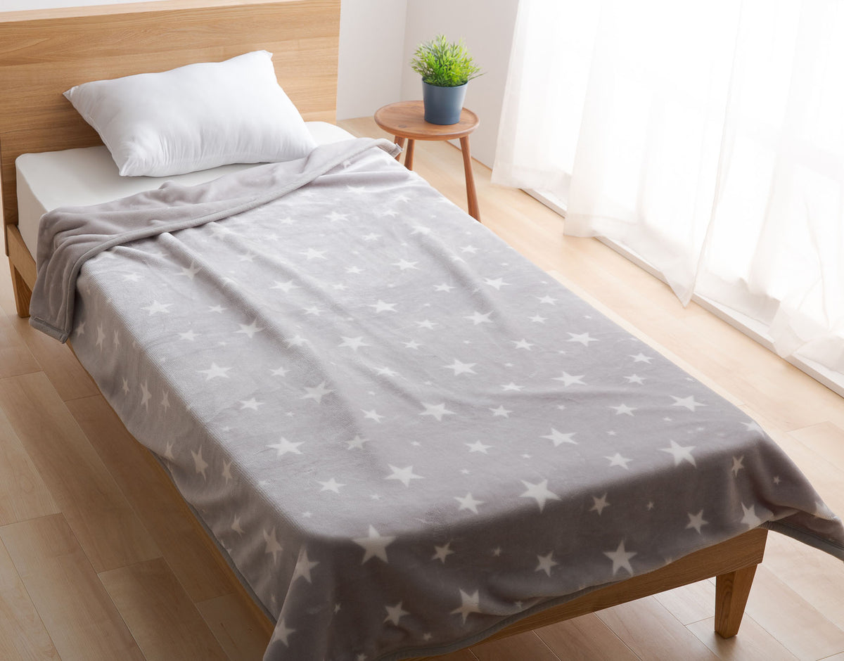 ふんわりあったか密度1.9倍 超マイクロファイバー毛布 スター柄 2枚合わせ毛布 140x200cm