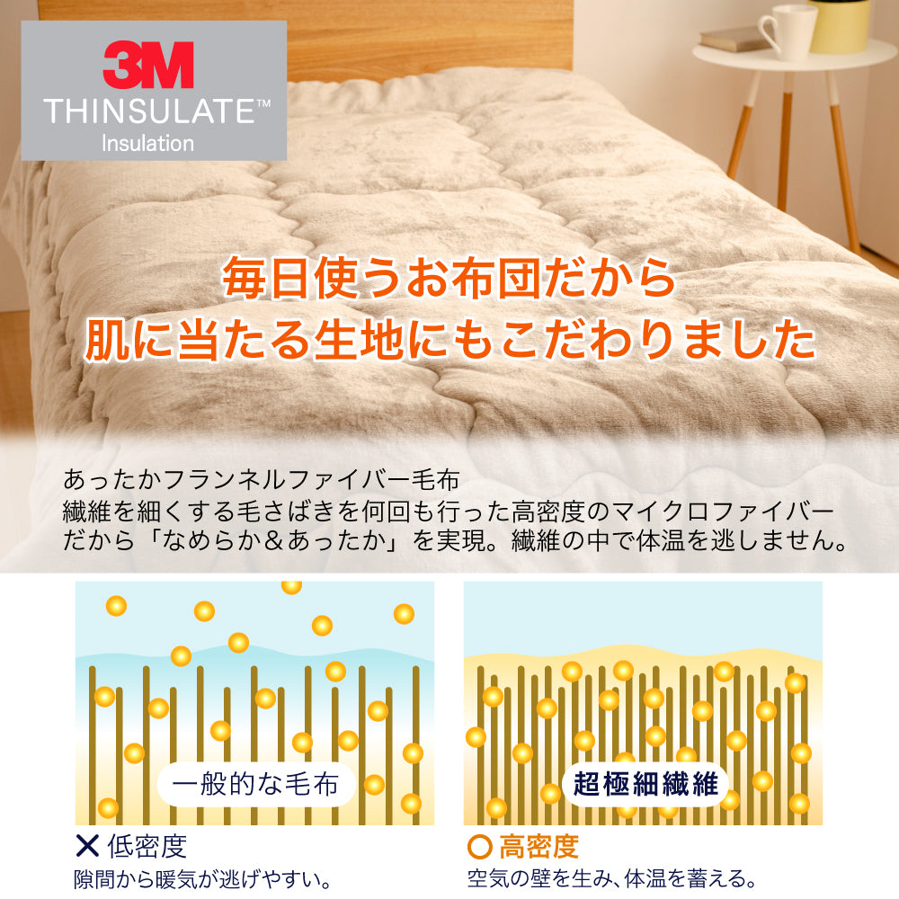 シンサレート高機能なかわた入り フランネルあったか掛布団 シングルロング | セミダブルロング | ダブルロング
