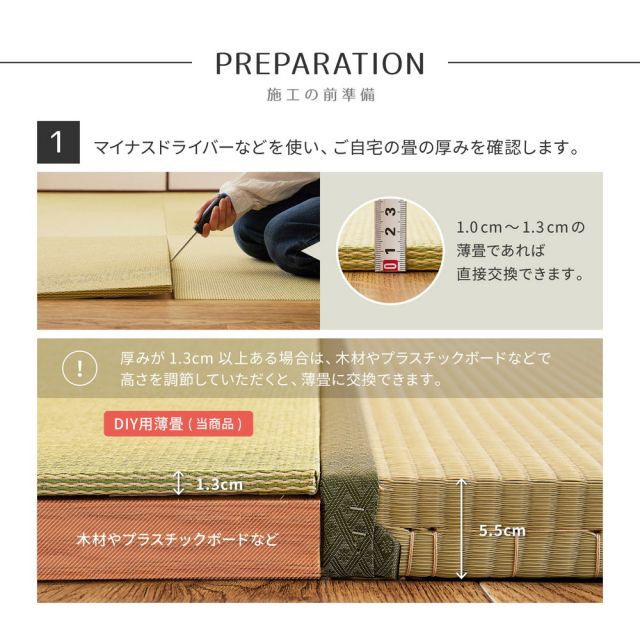 【同色6枚セット】 いぐさ　たたみの畳屋さんシリーズ DIY用 薄畳 樹 いつき 約82×82×1.3cm 3枚 敷き畳 置き畳 リフォーム DIY カットできる