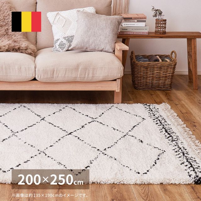 スーパSALE10倍＆4時間限定10％OFF ウィルトンラグ BOHO 約200×250cm ベニワレン風 モロッコ風 モロッカンラグ ふかふか シャギー ベルギー製 いぐさ　たたみ