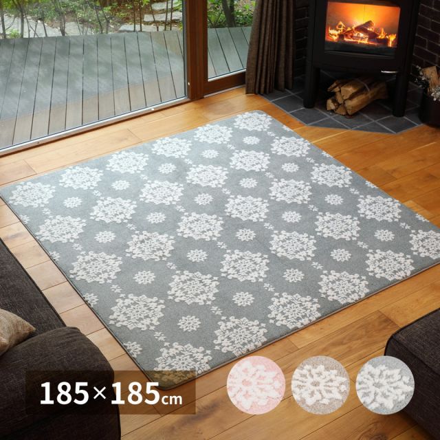 スーパSALE10倍＆4時間限定10％OFF ふっくらラグ シュシュ 約185×185cm ウレタン入り フランネル ジャガード織 姫系 ホットカーペットカバー いぐさ　たたみ