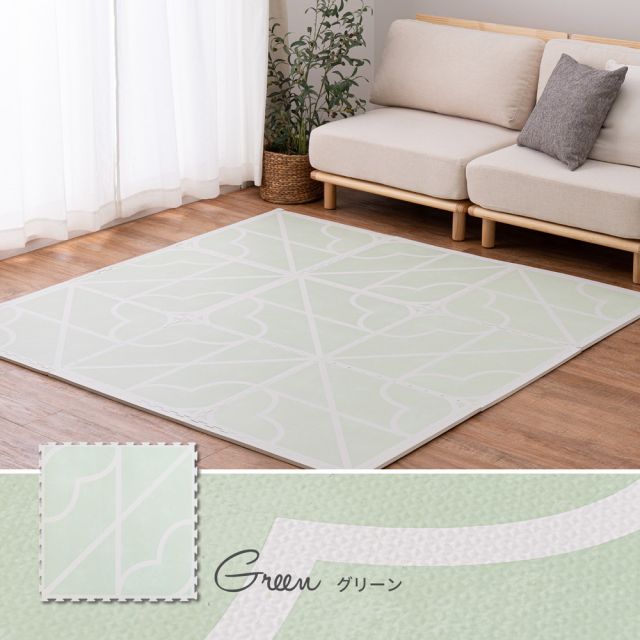 スーパSALE10倍＆4時間限定10％OFF おしゃれなレトロデザイン ジョイントマット キュロス 約60×60cm 大判 36枚入り 水洗いOK サイドパーツ付き ホットカーペット対応 床暖房対応 防音対策 いぐさ　たたみ