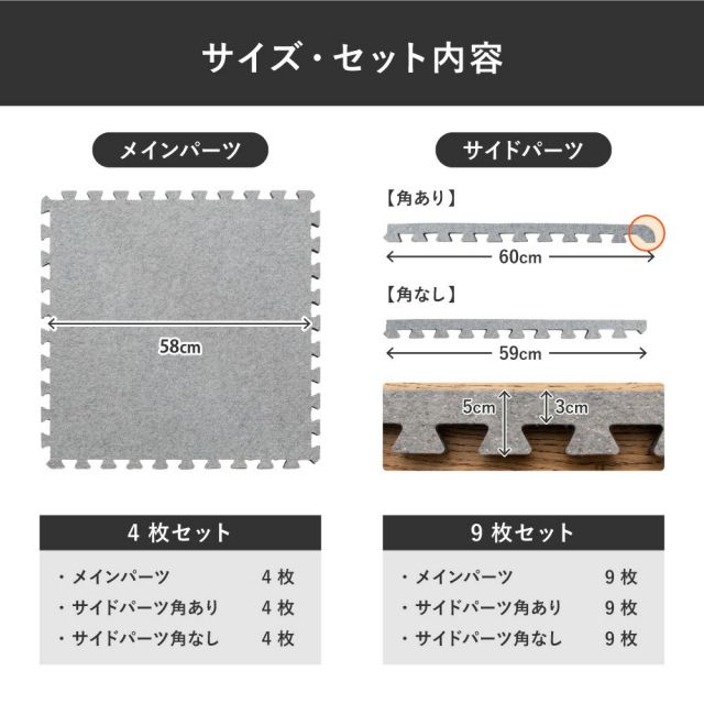 9枚セットジョイントアンダーラグ 厚み増し太郎 アツマシ 約61×61cm ラグの下に敷くマット ジョイントマット ジョイント式 下敷き 防音 滑り止め ふかふか 厚手 低反発 いぐさ　たたみ