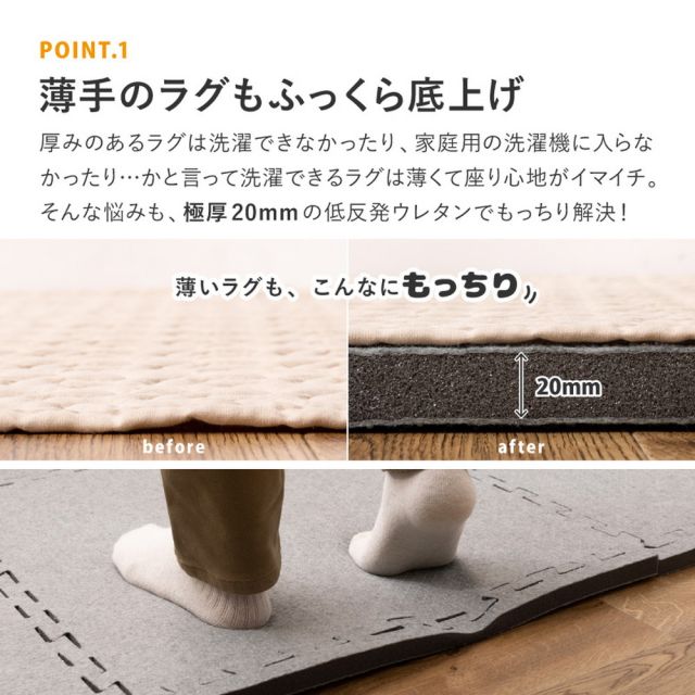 9枚セットジョイントアンダーラグ 厚み増し太郎 アツマシ 約61×61cm ラグの下に敷くマット ジョイントマット ジョイント式 下敷き 防音 滑り止め ふかふか 厚手 低反発 いぐさ　たたみ