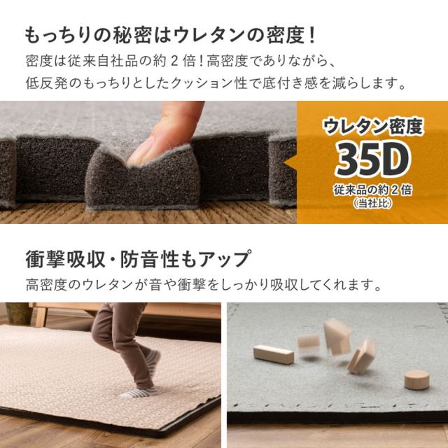 4枚セットジョイントアンダーラグ 厚み増し太郎 アツマシ 約61×61cm ラグの下に敷くマット ジョイントマット ジョイント式 下敷き 防音 滑り止め ふかふか 厚手 低反発 いぐさ　たたみ