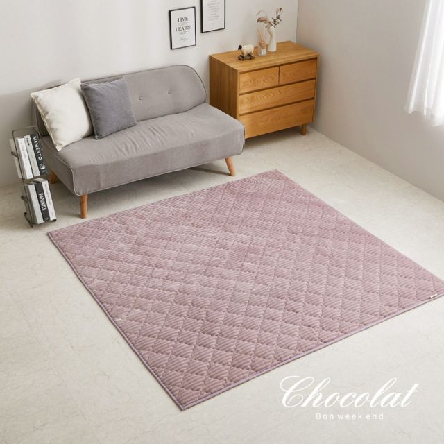 スーパSALE10倍＆4時間限定10％OFF 洗えるラグ ショコラ 約190×190cm ストライプフランネル キルトラグ くすみカラー モロッカン 滑り止め付き 洗濯可 いぐさ　たたみ