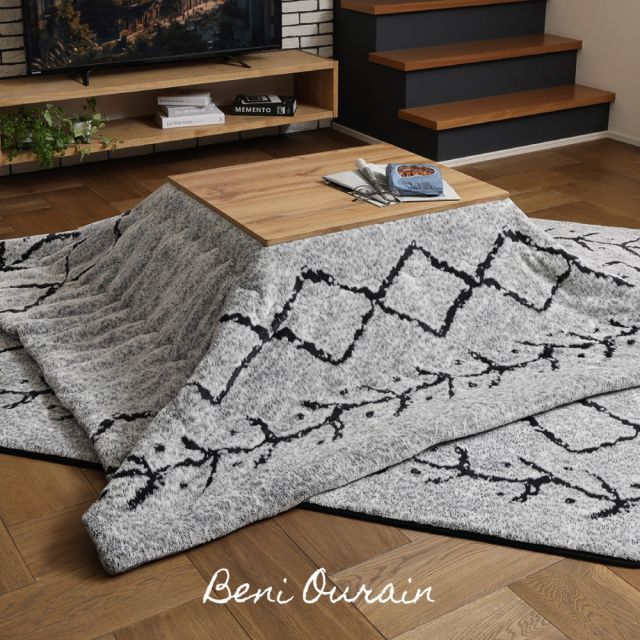 スーパSALE10倍＆4時間限定10％OFF こたつ布団 ベニワレン 約190×190cm 正方形 こたつ掛け布団 薄掛け布団 洗える ウォッシャブル 先染め ふんわり モノトーン いぐさ　たたみ