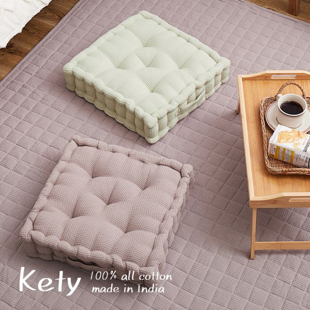 スーパSALE10倍＆4時間限定10％OFF インド綿 クッキークッション ケティ 約42×42×10cm 座布団 ワッフル生地 コットン100％ いぐさ　たたみ