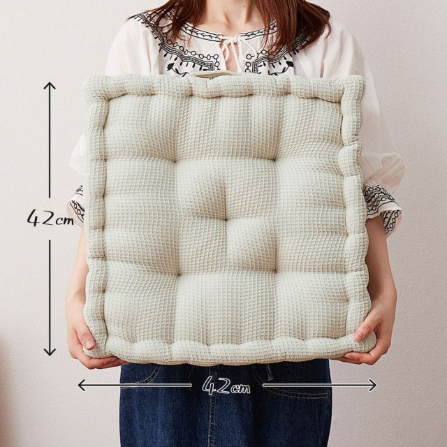 スーパSALE10倍＆4時間限定10％OFF インド綿 クッキークッション ケティ 約42×42×10cm 座布団 ワッフル生地 コットン100％ いぐさ　たたみ