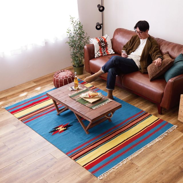 スーパSALE10倍＆4時間限定10％OFF キリム ラグ 約140×200cm ウール ハンドメイド エスニック アウトドア キャンプ いぐさ　たたみ