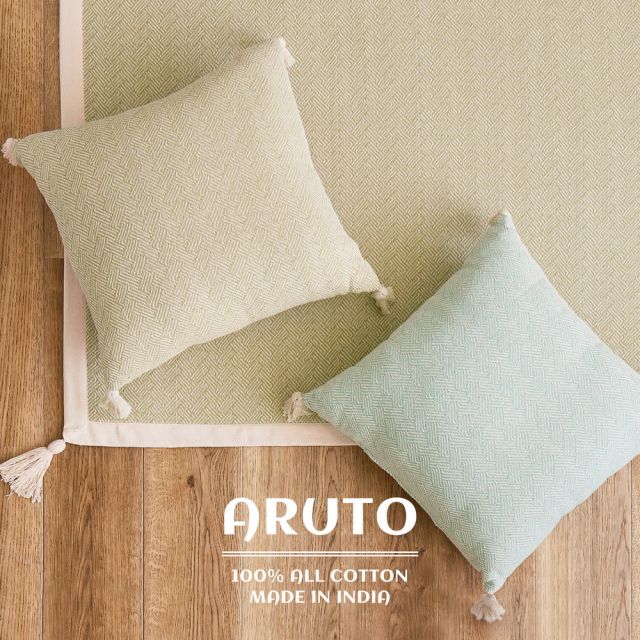 2個組 インド綿 背当てクッション アルト 約45×45cm ふっくら コットン100％ タッセル付き いぐさ　たたみ