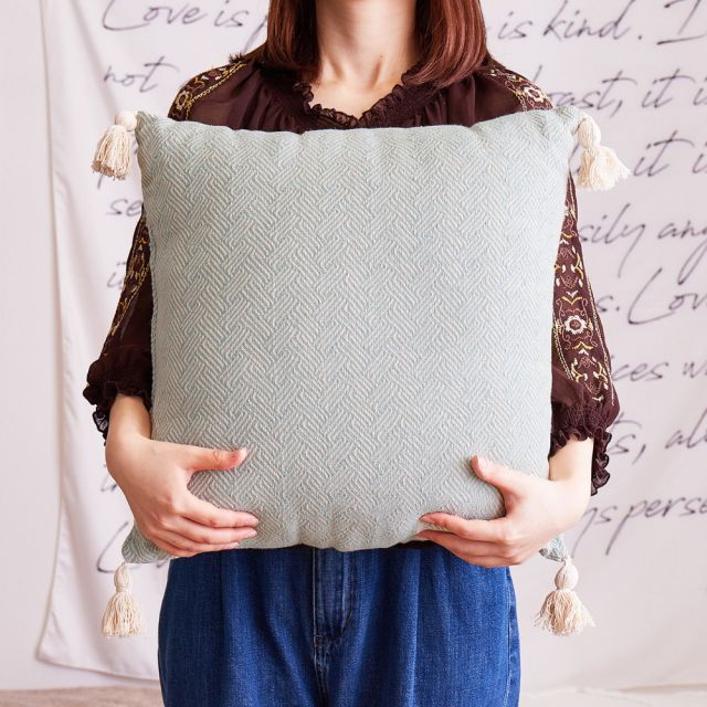 2個組 インド綿 背当てクッション アルト 約45×45cm ふっくら コットン100％ タッセル付き いぐさ　たたみ