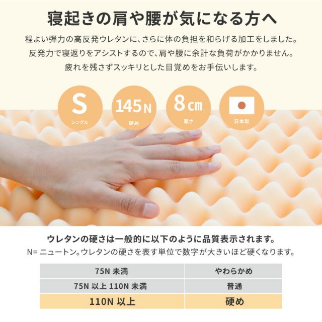 スーパSALE10倍＆4時間限定10％OFF 高反発マットレス 約95×195×8cm シングル S ウレタン カバー付き
