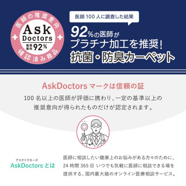 スーパSALE10倍＆4時間限定10％OFF お医者さんがすすめる AskDoctors アスクドクターズ 抗菌プラチナ加工カーペット 江戸間 1帖 1畳 抗菌 防臭 防カビ 抗ウイルス 消臭 タフトカーペット 敷き詰めカーペット 無地 ラグマット オールシーズン 年中 いぐさ　たたみ
