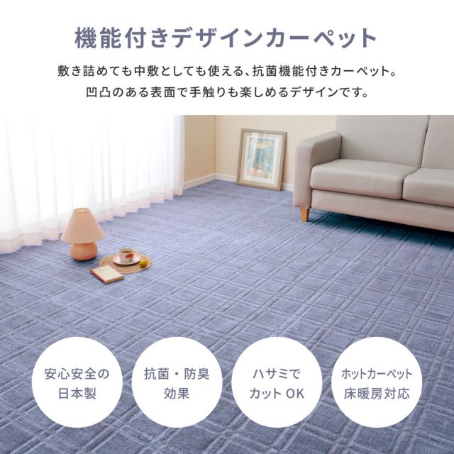 スーパSALE10倍＆4時間限定10％OFF 敷き詰めカーペット シオン 江戸間6帖 6畳 抗菌 防臭 フリーカット 平織 格子柄 いぐさ　たたみ
