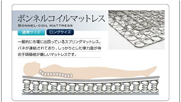 照明・棚付きフロアベッド ボンネルコイルマットレス付き セミダブル レギュラー丈