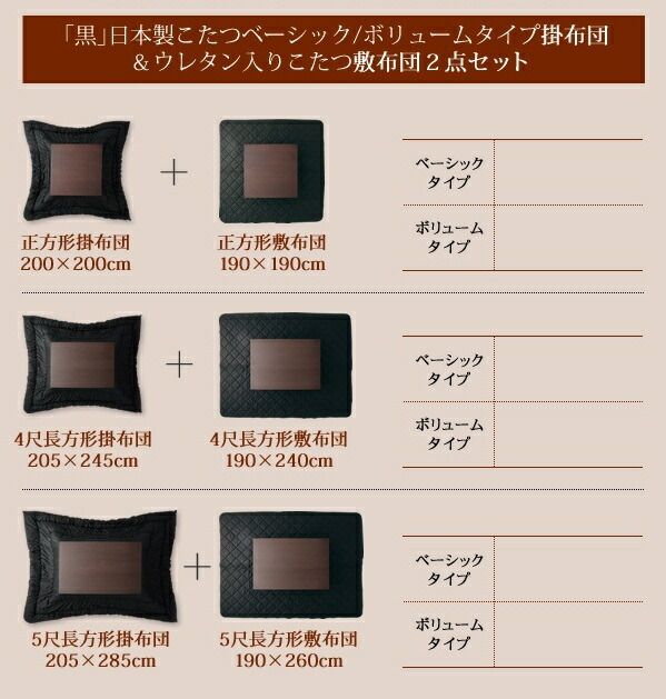 スーパSALE10倍＆4時間限定10％OFF こたつ布団セット 日本製2タイプから選べるベーシック&ボリュームこたつ掛布団 掛布団&敷布団2点セット ベーシック 4尺長方形(80×120cm)天板対応