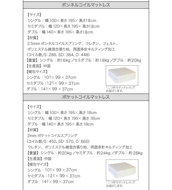 スーパSALE10倍＆4時間限定10％OFF 照明・コンセント付き収納ベッド ボンネルコイルマットレス付き セミダブル