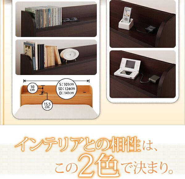 スーパSALE10倍＆4時間限定10％OFF 棚・コンセント付きフロアベッド マルチラススーパースプリングマットレス付き ダブル