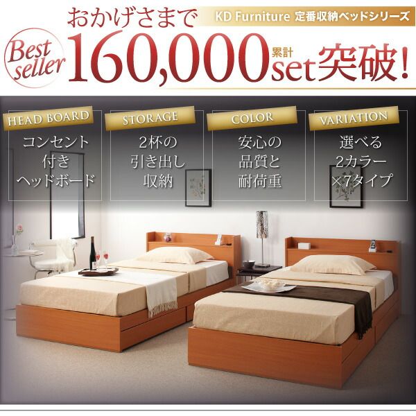 スーパSALE10倍＆4時間限定10％OFF コンセント付き収納ベッド 国産カバーポケットコイルマットレス付き シングル
