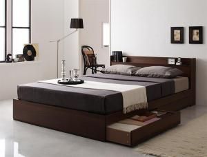 コンセント付き収納ベッド スタンダードボンネルコイルマットレス付き セミダブル