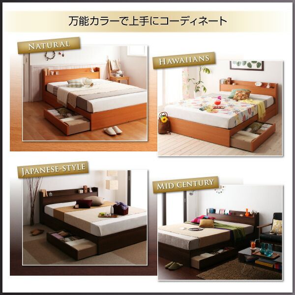 コンセント付き収納ベッド スタンダードボンネルコイルマットレス付き セミダブル