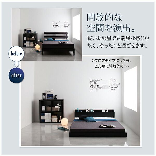 スーパSALE10倍＆4時間限定10％OFF 棚・コンセント付きフロアベッド スタンダードボンネルコイルマットレス付き ダブル
