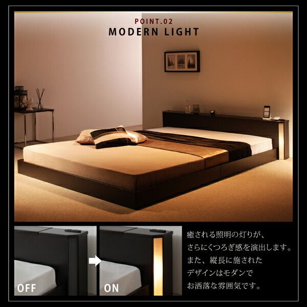 スーパSALE10倍＆4時間限定10％OFF モダンライト・コンセント付きフロアベッド マルチラススーパースプリングマットレス付き セミダブル