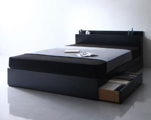 スーパSALE10倍＆4時間限定10％OFF 棚・コンセント付き収納ベッド スタンダードボンネルコイルマットレス付き ダブル