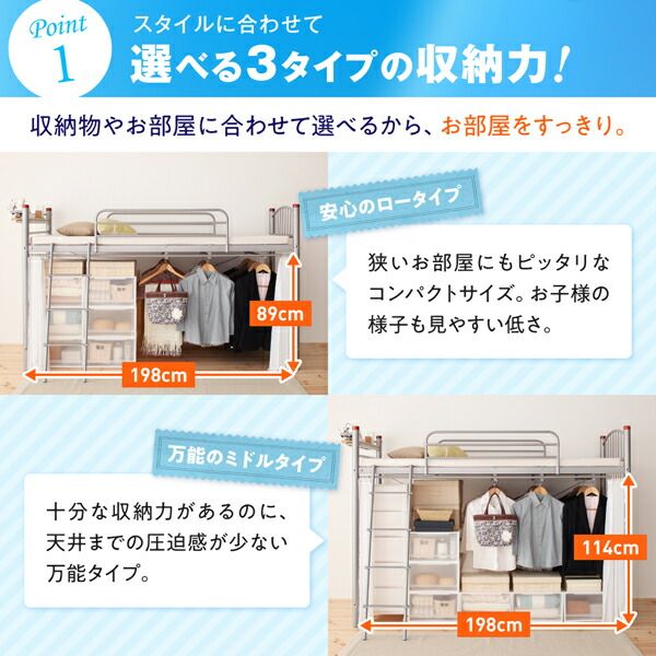 スーパSALE10倍＆4時間限定10％OFF 高さが選べる宮付きパイプロフトベッド ミドルタイプ シングル