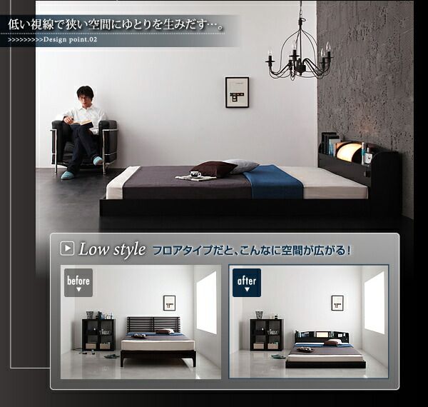 スーパSALE10倍＆4時間限定10％OFF 照明・コンセント付きフロアベッド フレームのみ ダブル