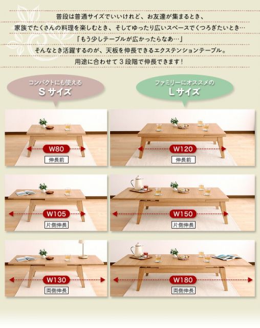 スーパSALE10倍＆4時間限定10％OFF 機能系テーブル ワイドに広がる伸長式!天然木エクステンションリビングローテーブル W80-130