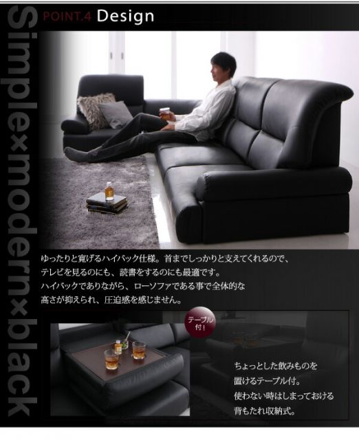 スーパSALE10倍＆4時間限定10％OFF フロアソファ シンプルモダンシリーズ ハイバックフロアコーナーソファ BLACK ブラック 4点セット 1P×3+コーナー