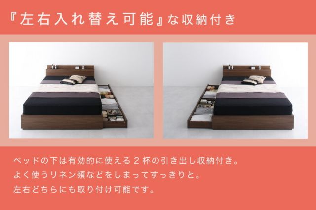 スーパSALE10倍＆4時間限定10％OFF ロングセラー 人気 ベッド ベッドフレーム 収納付き 木製ベッド コンセント付き 収納ベッド 引き出し付きベッド ウォルナットブラウン ベッドフレームのみ シングル