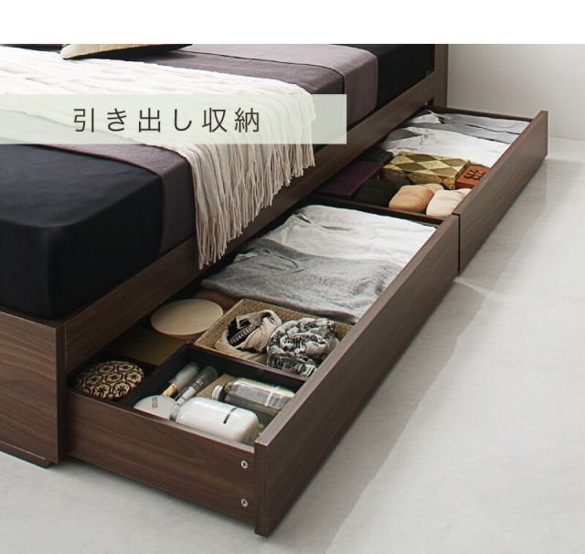 ロングセラー 人気 ベッド ベッドフレーム マットレス付き 収納付き 木製 コンセント付き 収納ベッド 引き出し付きベッド ウォルナットブラウン プレミアムボンネルコイルマットレス付き シングル