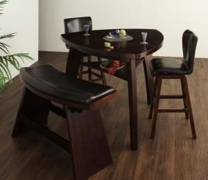 スーパSALE10倍＆4時間限定10％OFF アジアンモダンデザインカウンターダイニング 4人 4点セット(テーブル+チェア2脚+ベンチ1脚) W135
