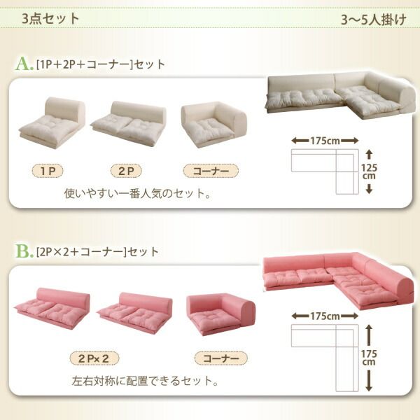 スーパSALE10倍＆4時間限定10％OFF フロアコーナーソファ ソファ3点セット 1P+2P+コーナー