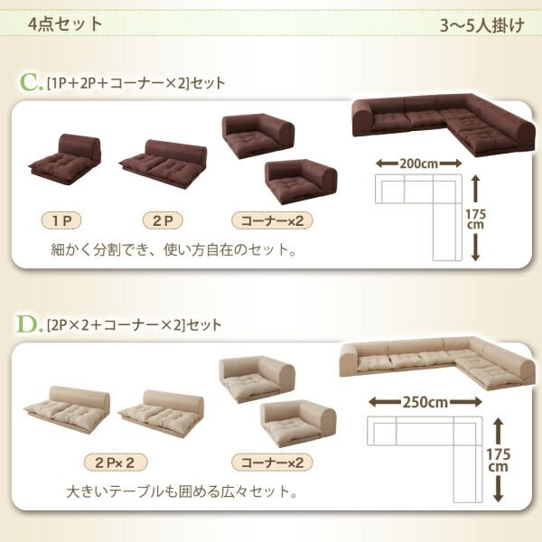 スーパSALE10倍＆4時間限定10％OFF フロアコーナーソファ ソファ4点セット 1P+2P+コーナー×2
