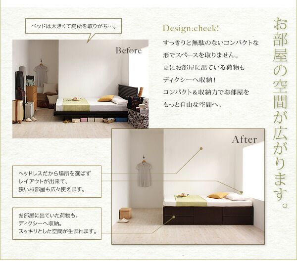 スーパSALE10倍＆4時間限定10％OFF お客様組立 シンプルチェストベッド 薄型スタンダードポケットコイルマットレス付き セミダブル
