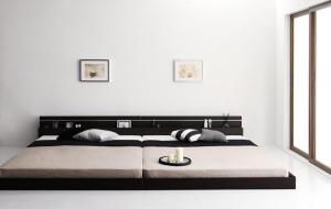 スーパSALE10倍＆4時間限定10％OFF モダンライト・コンセント付き国産フロアベッド ラテックス入り国産ポケットコイルマットレス付き ワイドK230