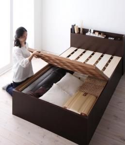 スーパSALE10倍＆4時間限定10％OFF お客様組立 シンプル大容量収納庫付きすのこベッド ベッドフレームのみ シングル 深さラージ
