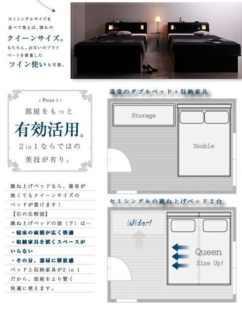 スーパSALE10倍＆4時間限定10％OFF ベッド ベット 収納付きベッド 収納 収納付 跳ね上げベッド 深型 コンセント付 大容量 宮付き 照明 日本製 おしゃれ モダン お客様組立 スタンダードポケットコイルマットレス付 セミシングル 深さラージ