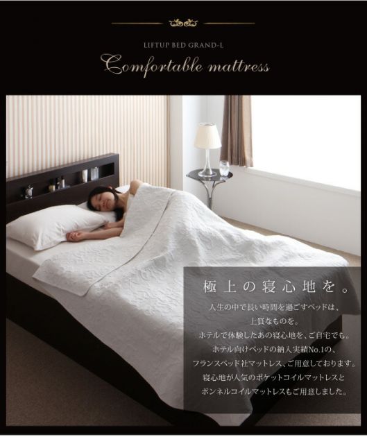スーパSALE10倍＆4時間限定10％OFF お客様組立 開閉タイプが選べる跳ね上げ収納ベッド 薄型プレミアムボンネルコイルマットレス付き 縦開き セミダブル 深さラージ