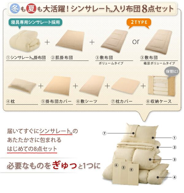 スーパSALE10倍＆4時間限定10％OFF MITAS寝具SELECT 布団セット 布団 シングル カバー付き 来客用 敷き布団 掛け布団 枕 布団カバー 敷布団カバー 収納ケース 収納袋 9色から選べる シンサレート入り プレミアム敷布団タイプ ボリュームタイプ シングル8点セット
