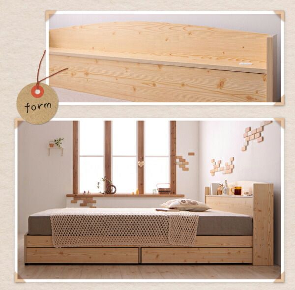 カントリーデザインのコンセント付き収納ベッド プレミアムボンネルコイルマットレス付き シングル