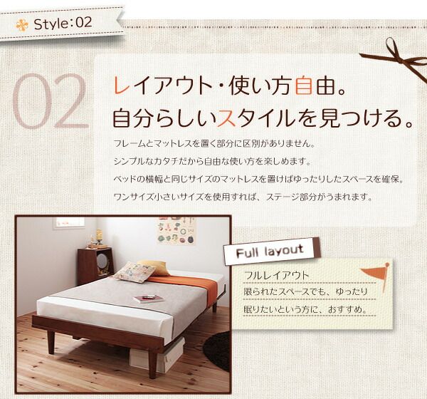 ショート丈北欧デザインベッド スタンダードボンネルコイルマットレス付き フルレイアウト セミシングル フレーム幅80 ショート丈