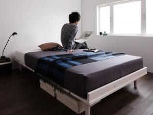スーパSALE10倍＆4時間限定10％OFF 北欧デザインベッド 国産カバーポケットコイルマットレス付き フルレイアウト セミダブル フレーム幅120